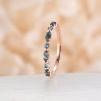 Dainty Moss Agate Round & Marquise Half Eternity Wedding Band Rose Gold