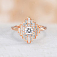 Art Deco Lab Diamond Baguette Halo Mosaic Ring