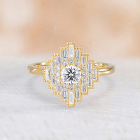 Art Deco Lab Diamond Baguette Halo Mosaic Ring