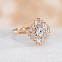 Art Deco Lab Diamond Baguette Halo Mosaic Ring