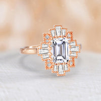 Emerald Cut Art Deco Lab Diamond Starburst Ring