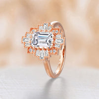 Emerald Cut Art Deco Lab Diamond Starburst Ring