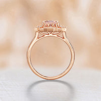 Emerald Cut Pink Morganite Art Deco Starburst Engagement Ring