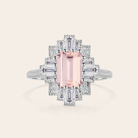 Emerald Cut Pink Morganite Art Deco Starburst Engagement Ring-Nobel Yates