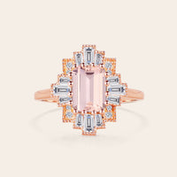 Emerald Cut Pink Morganite Art Deco Starburst Engagement Ring-Nobel Yates