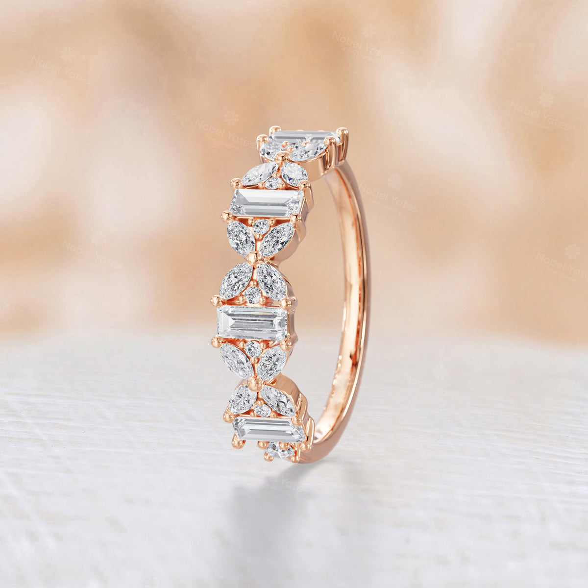 Art Deco Lab Diamond Marquise Cluster Eternity Band