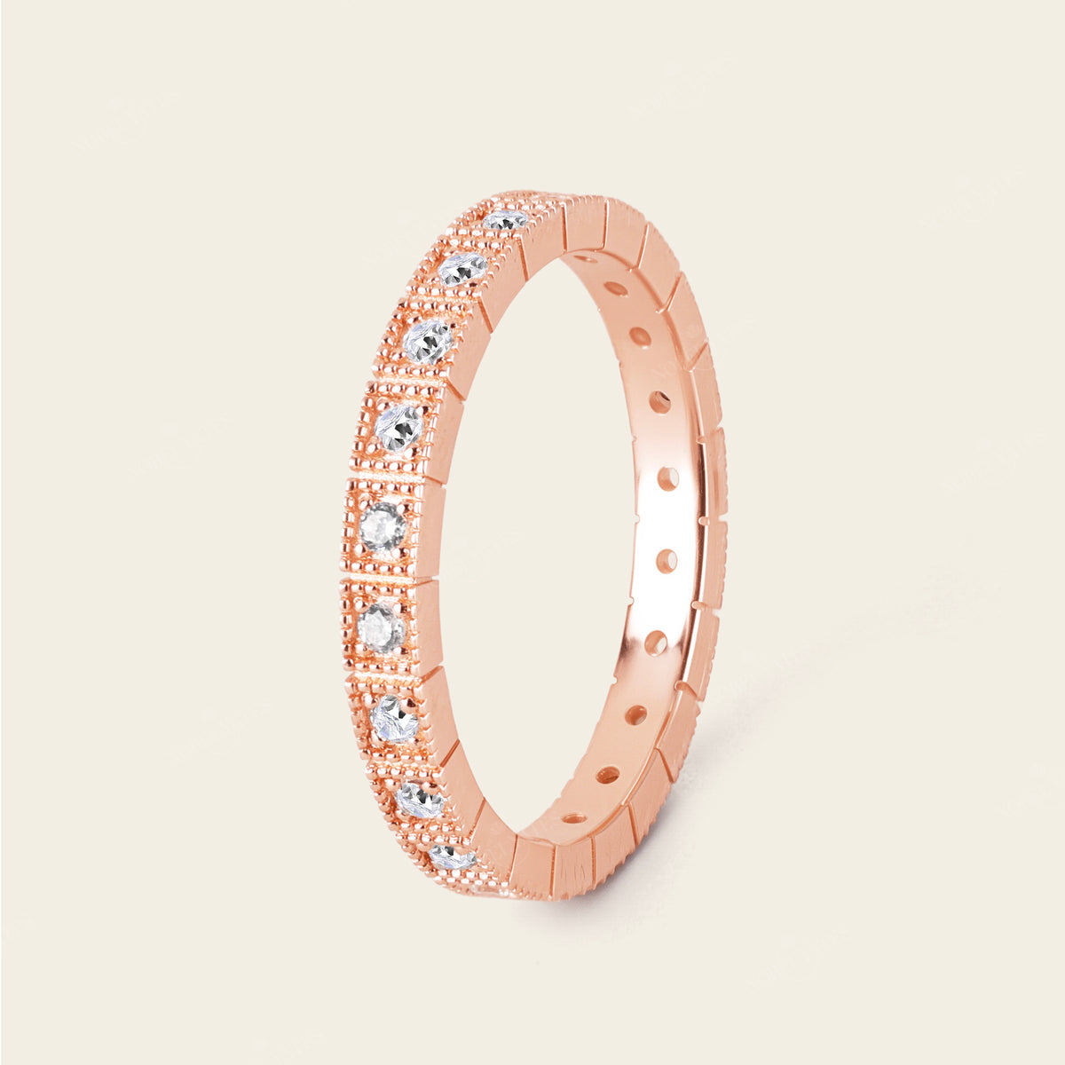 Milgrain Square Art Deco Lab Diamond Eternity Band