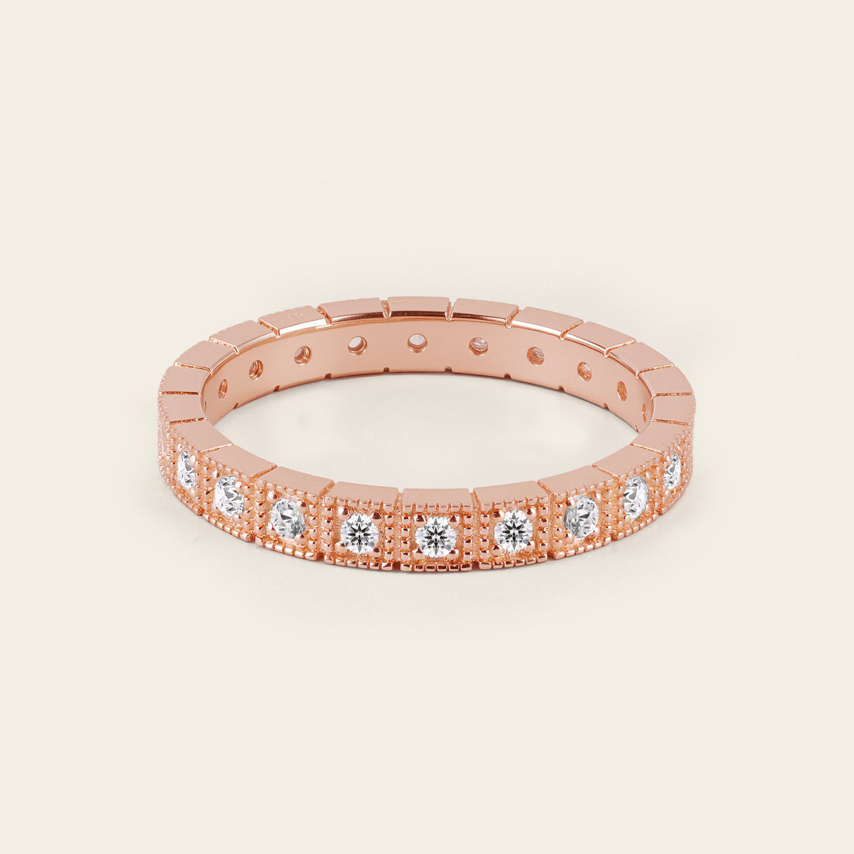 Milgrain Square Art Deco Lab Diamond Eternity Band