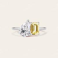 IGI Pear & Emerald Lab-Grown Yellow Diamond Toi et Moi Ring