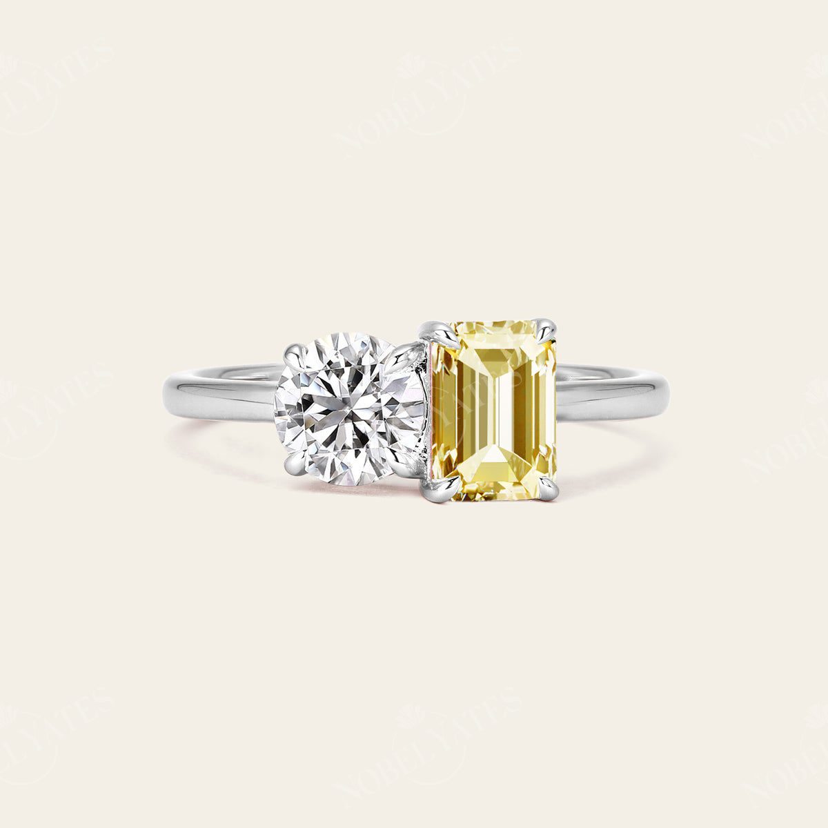 Art Deco IGI Lab-Grown Yellow Diamond Toi et Moi Two Stones Ring