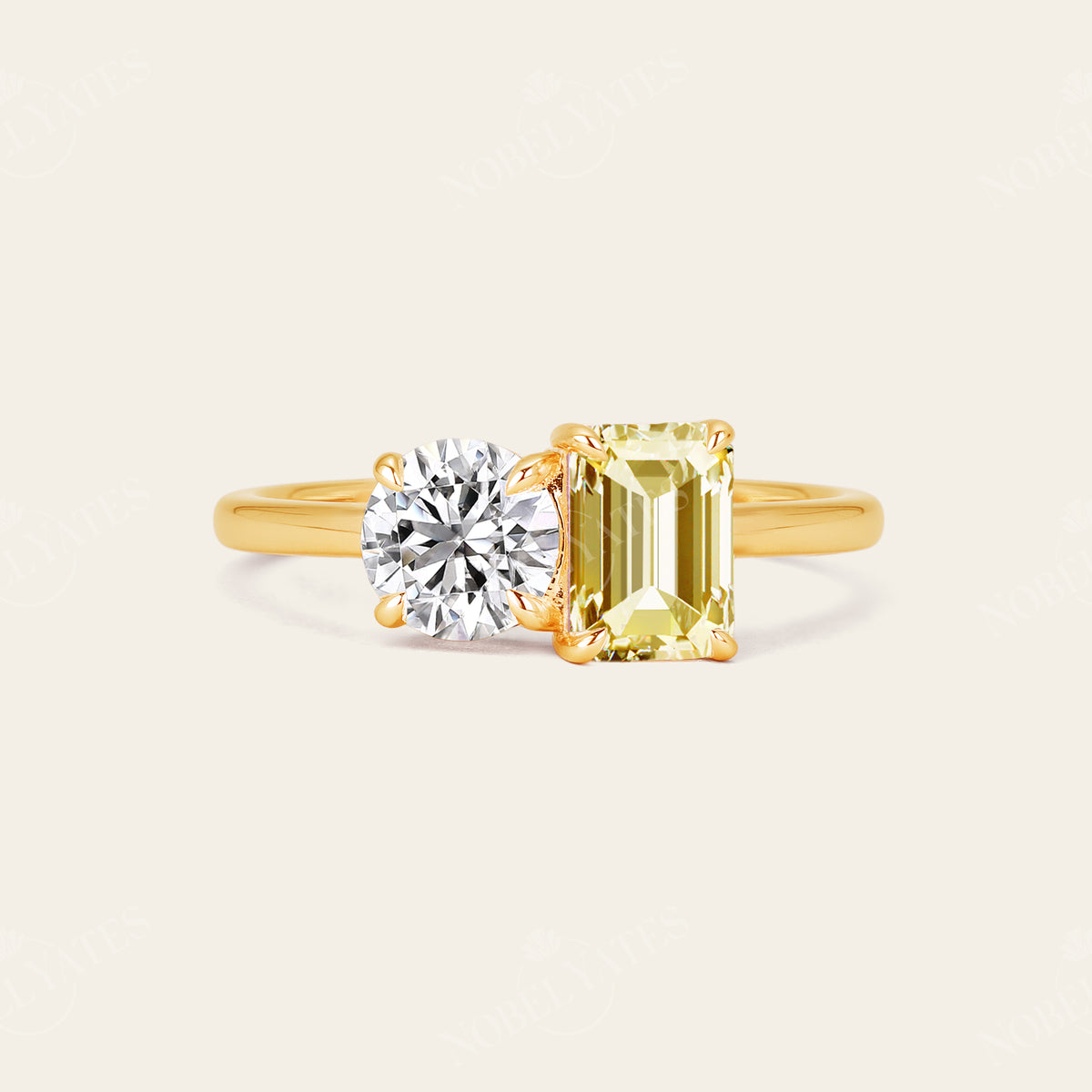 Art Deco IGI Lab-Grown Yellow Diamond Toi et Moi Two Stones Ring