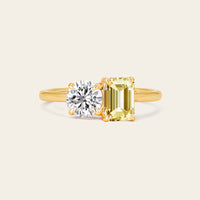 Art Deco IGI Lab-Grown Yellow Diamond Toi et Moi Two Stones Ring