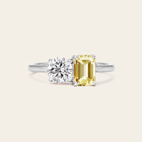 Art Deco IGI Lab-Grown Yellow Diamond Toi et Moi Two Stones Ring