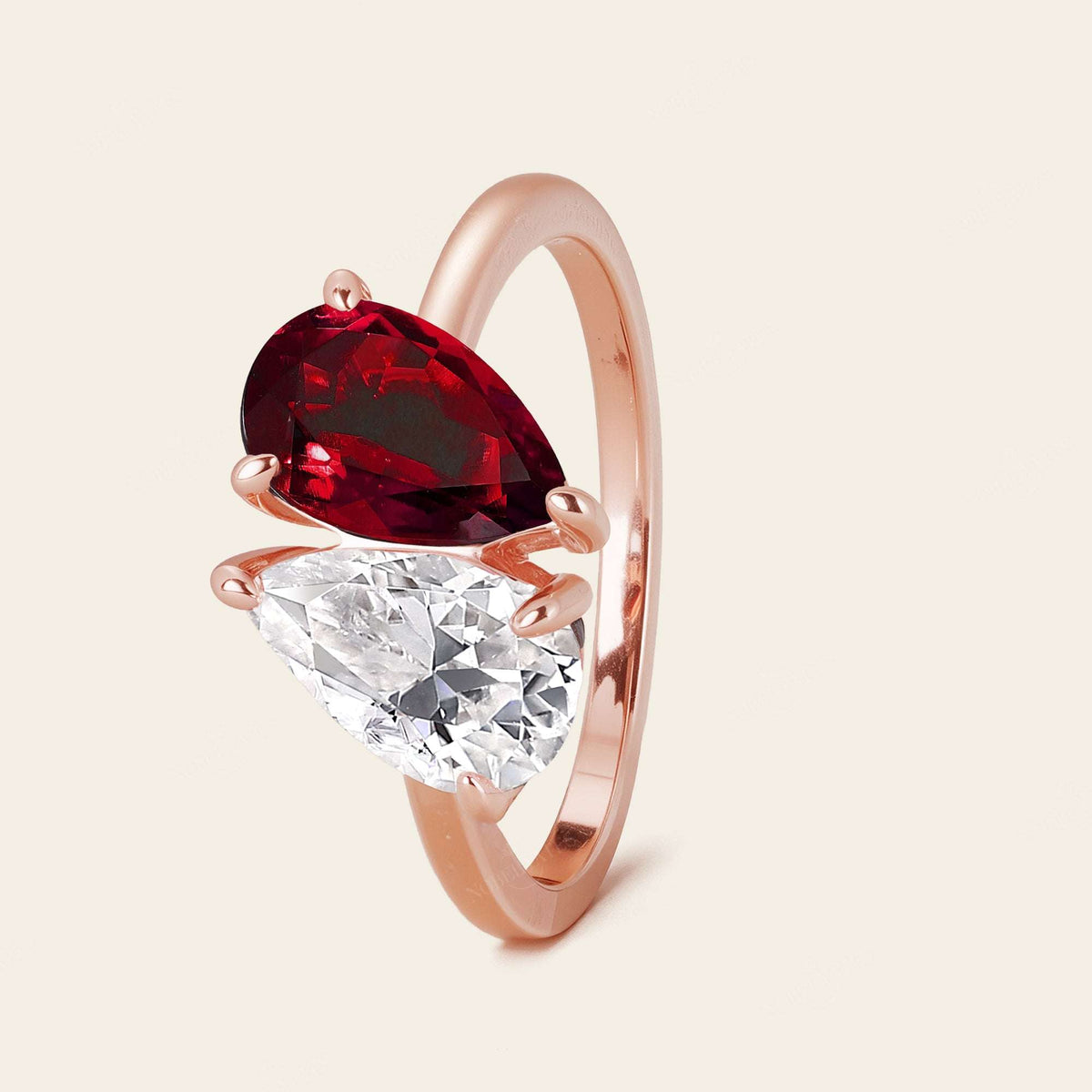 Pear Cut IGI Lab Grown Diamond & Garnet Toi et Moi Ring-Nobel Yates