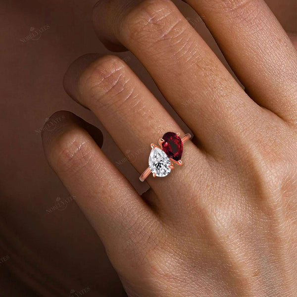 Pear Cut IGI Lab Grown Diamond & Garnet Toi et Moi Ring-Nobel Yates