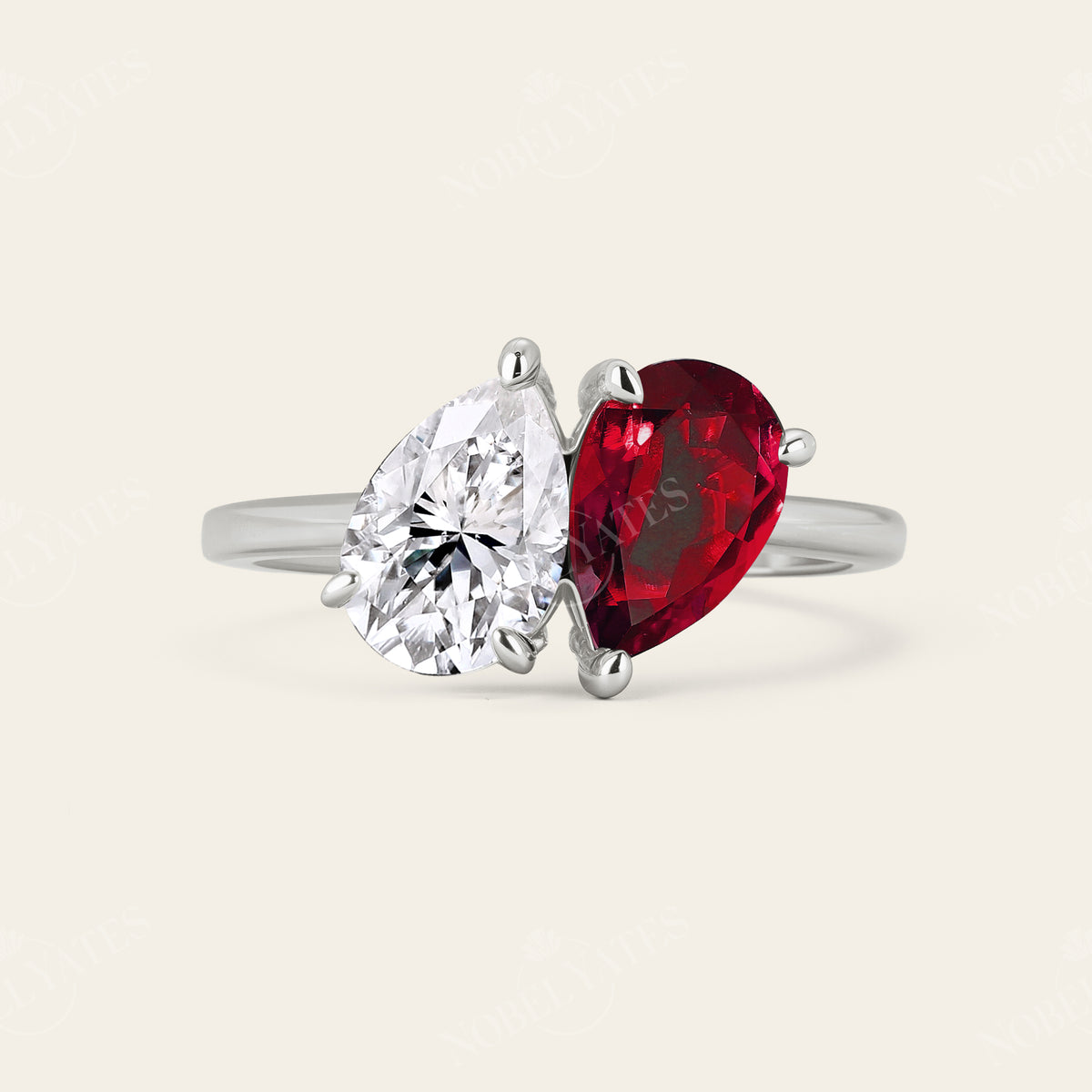 Pear Cut IGI Lab Grown Diamond & Garnet Toi et Moi Ring