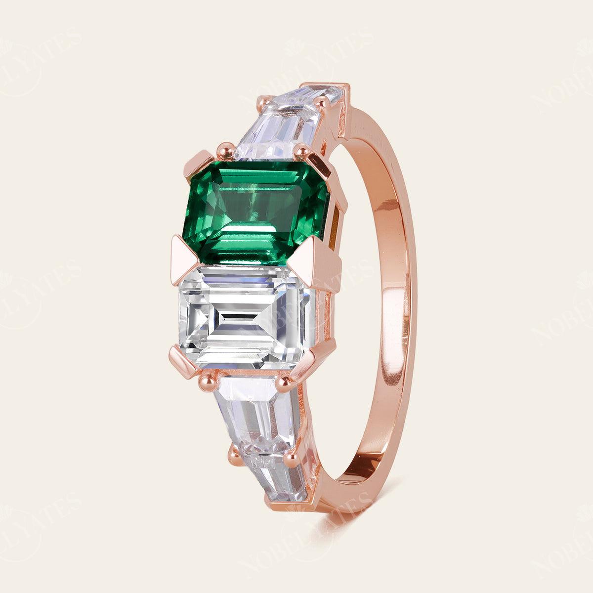 Art Deco Lab Emerald & IGI Lab Grown Diamond Engagement Ring