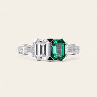 Art Deco Lab Emerald & IGI Lab Grown Diamond Engagement Ring