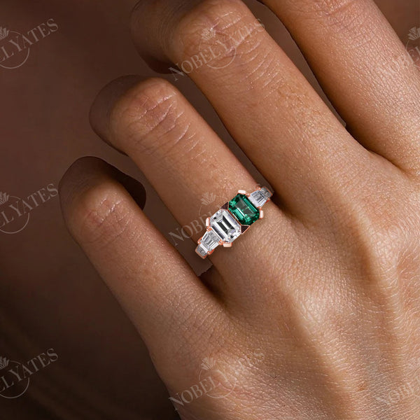 Art Deco Lab Emerald & IGI Lab Grown Diamond Engagement Ring