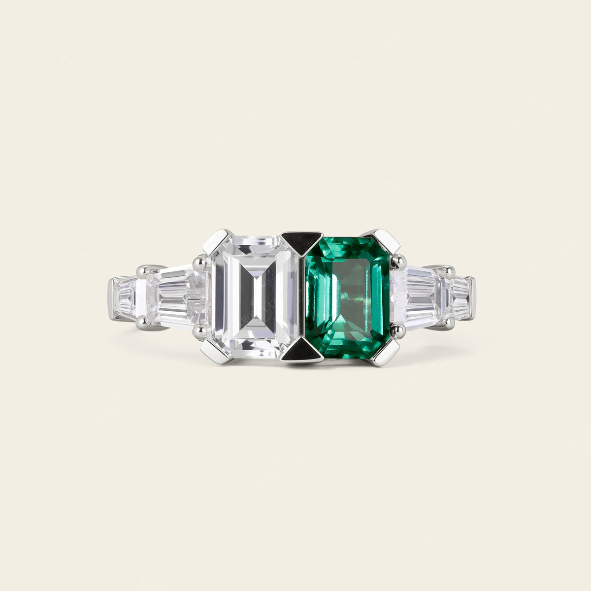 Art Deco Lab Emerald & IGI Lab Grown Diamond Engagement Ring