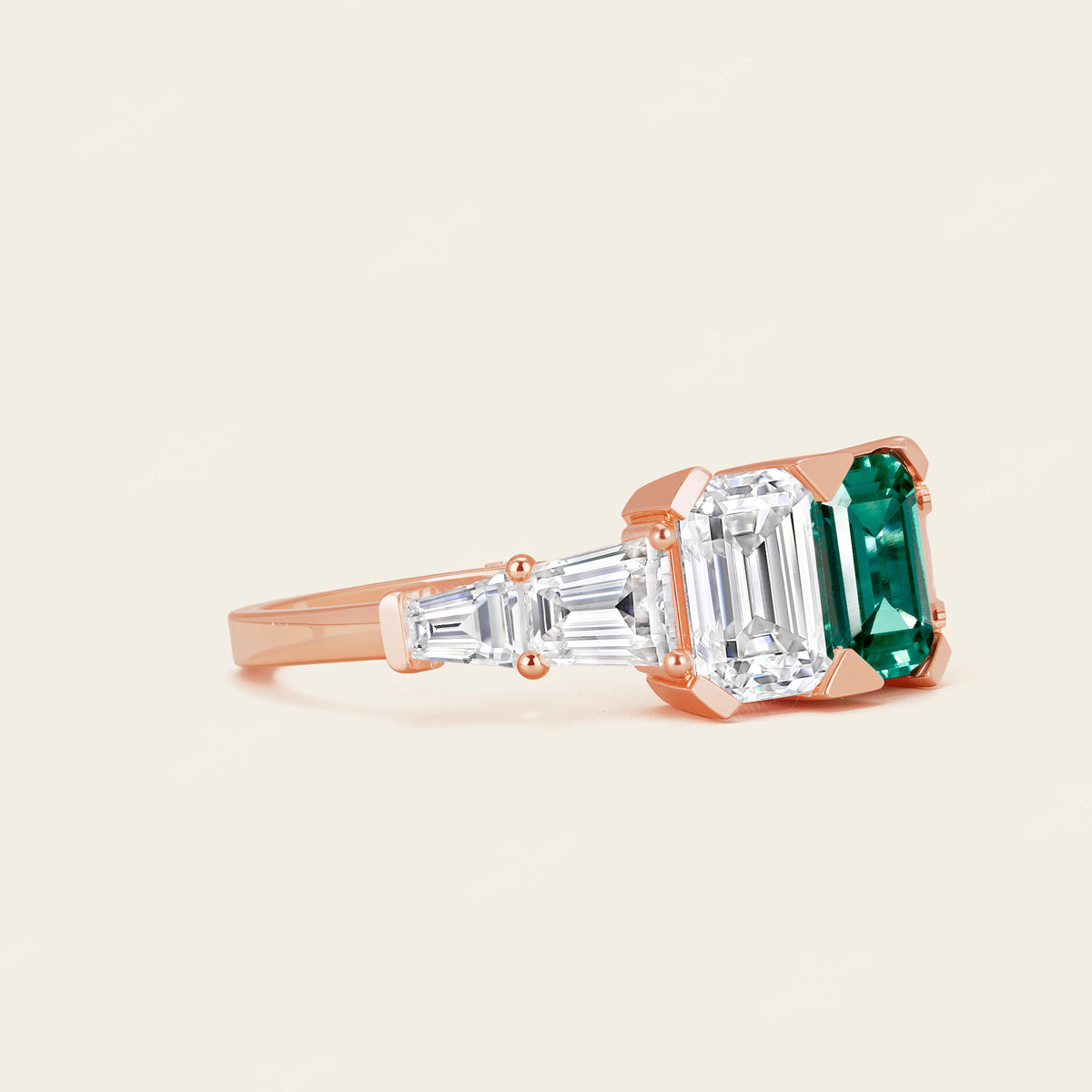 Art Deco Lab Emerald & IGI Lab Grown Diamond Engagement Ring