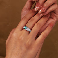 Art Deco Lab Emerald & IGI Lab Grown Diamond Engagement Ring