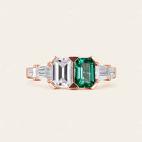 Art Deco Lab Emerald & IGI Lab Grown Diamond Engagement Ring