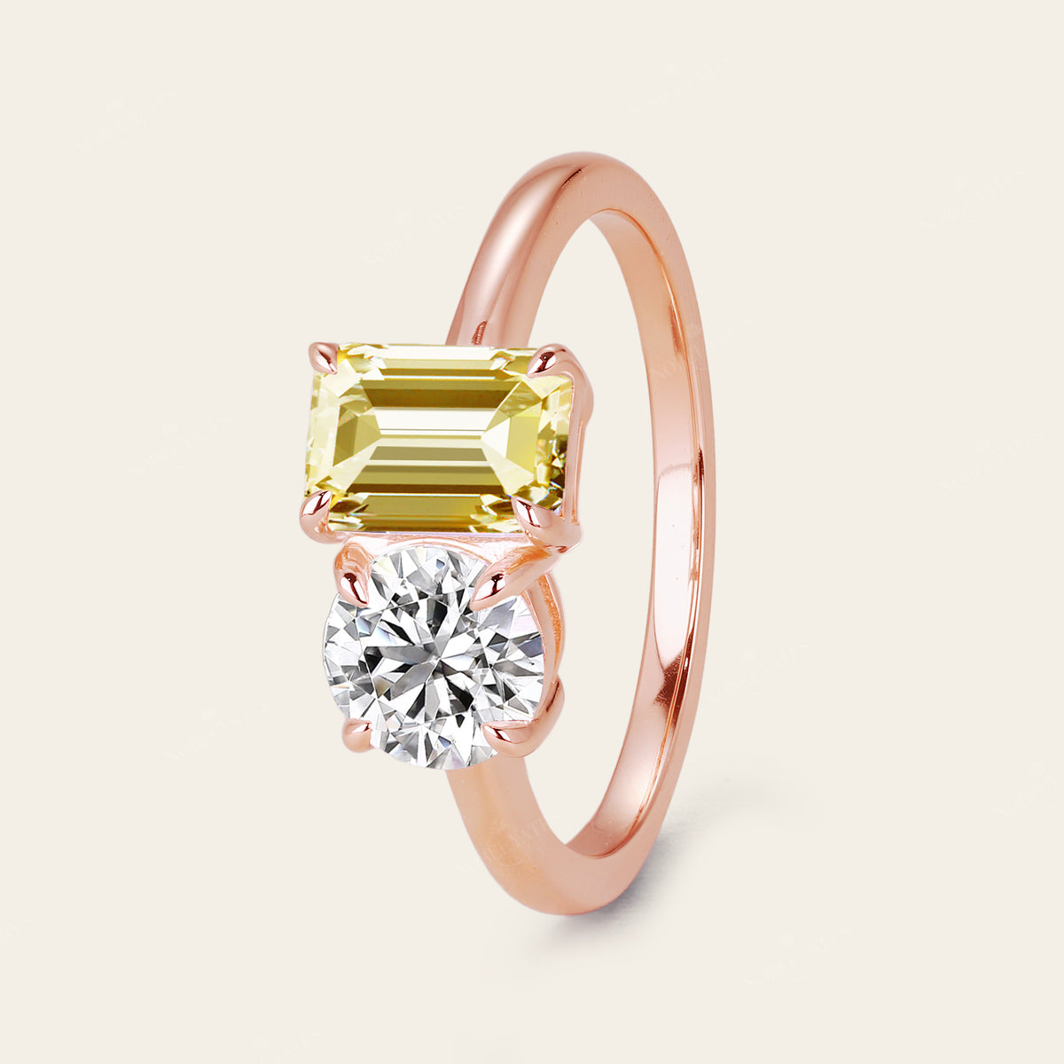 Art Deco IGI Lab-Grown Yellow Diamond Toi et Moi Two Stones Ring