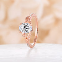 Oval Moissanite Nature Inspired Engagement Ring Split Rose Gold Band