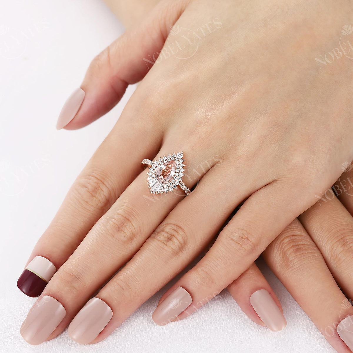 Art deco Pear Morganite Engagement Ring Rose Gold