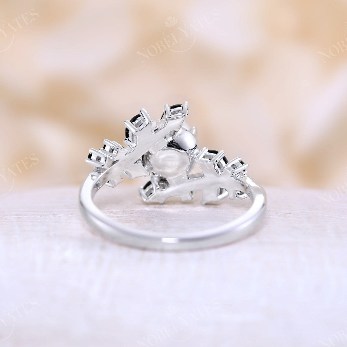 Akoya Pearl Leaf Design Engagement Ring White Gold