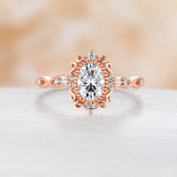 Rose Gold Vintage Oval Moissanite Engagement Ring Filigree Milgrain