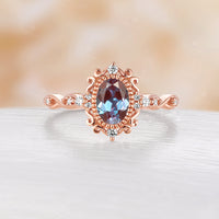 Vintage Milgrain Lab Alexandrite Rose Gold Engagement Ring Oval Cut