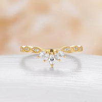 Milgrain Marquise Moissanite Curved Wedding Band Vintage Yellow Gold