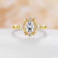 Rose Gold Vintage Oval Moissanite Engagement Ring Filigree Milgrain