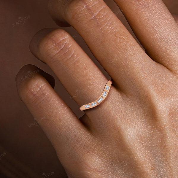 Art Deco Baguette Lab Diamond Curved Wedding Band 2