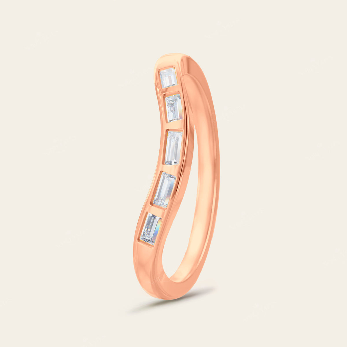 Art Deco Baguette Lab Diamond Curved Wedding Band 3