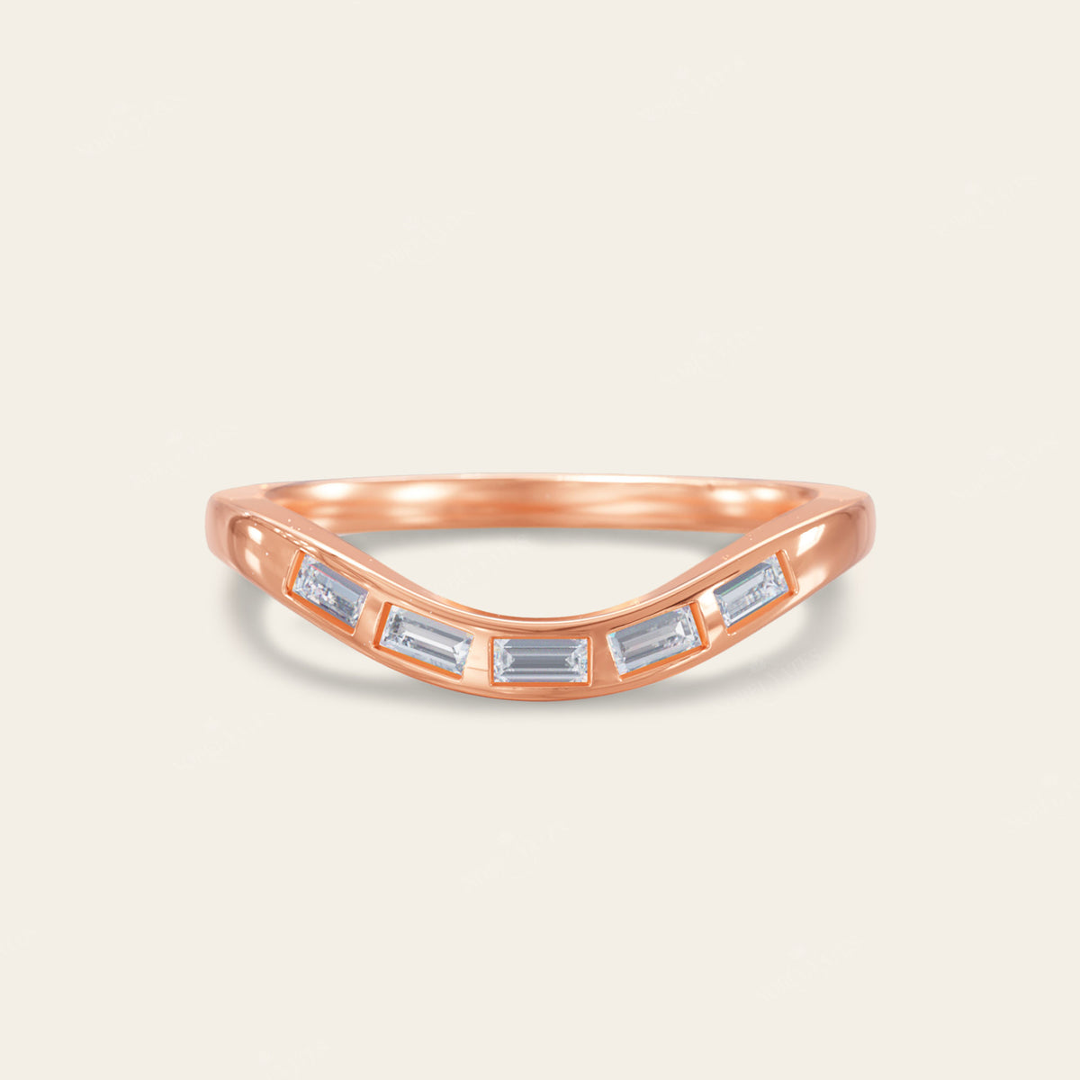 Art Deco Baguette Lab Diamond Curved Wedding Band 1 