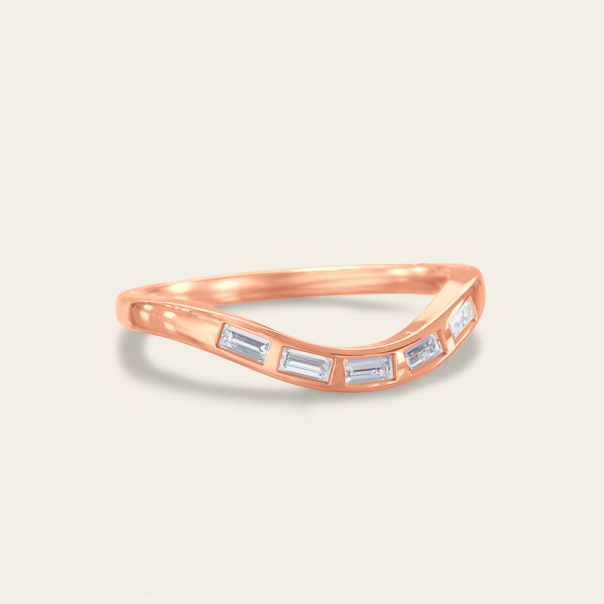 Art Deco Baguette Lab Diamond Curved Wedding Band