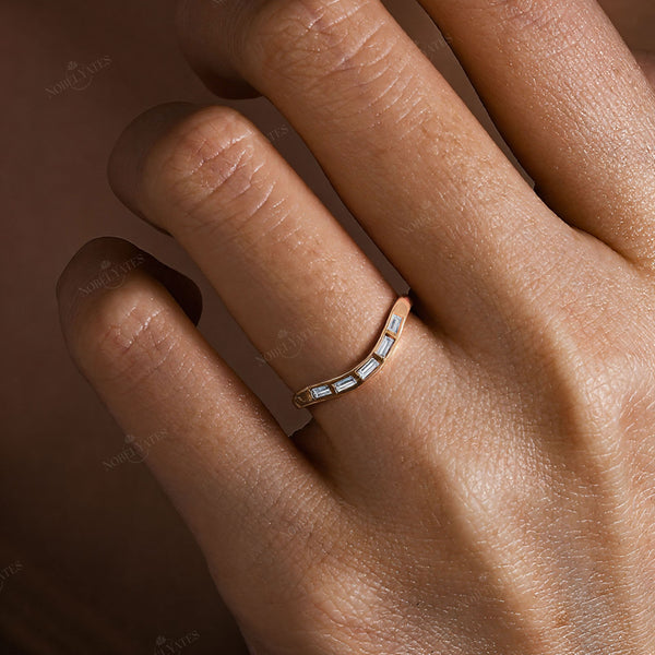 Art Deco Baguette Lab Diamond Curved Wedding Band