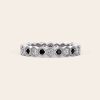 Round Cut Black Onyx & Lab Grown Diamond Full Eternity Band-Nobel Yates