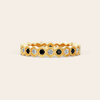 Round Cut Black Onyx & Lab Grown Diamond Full Eternity Band-Nobel Yates