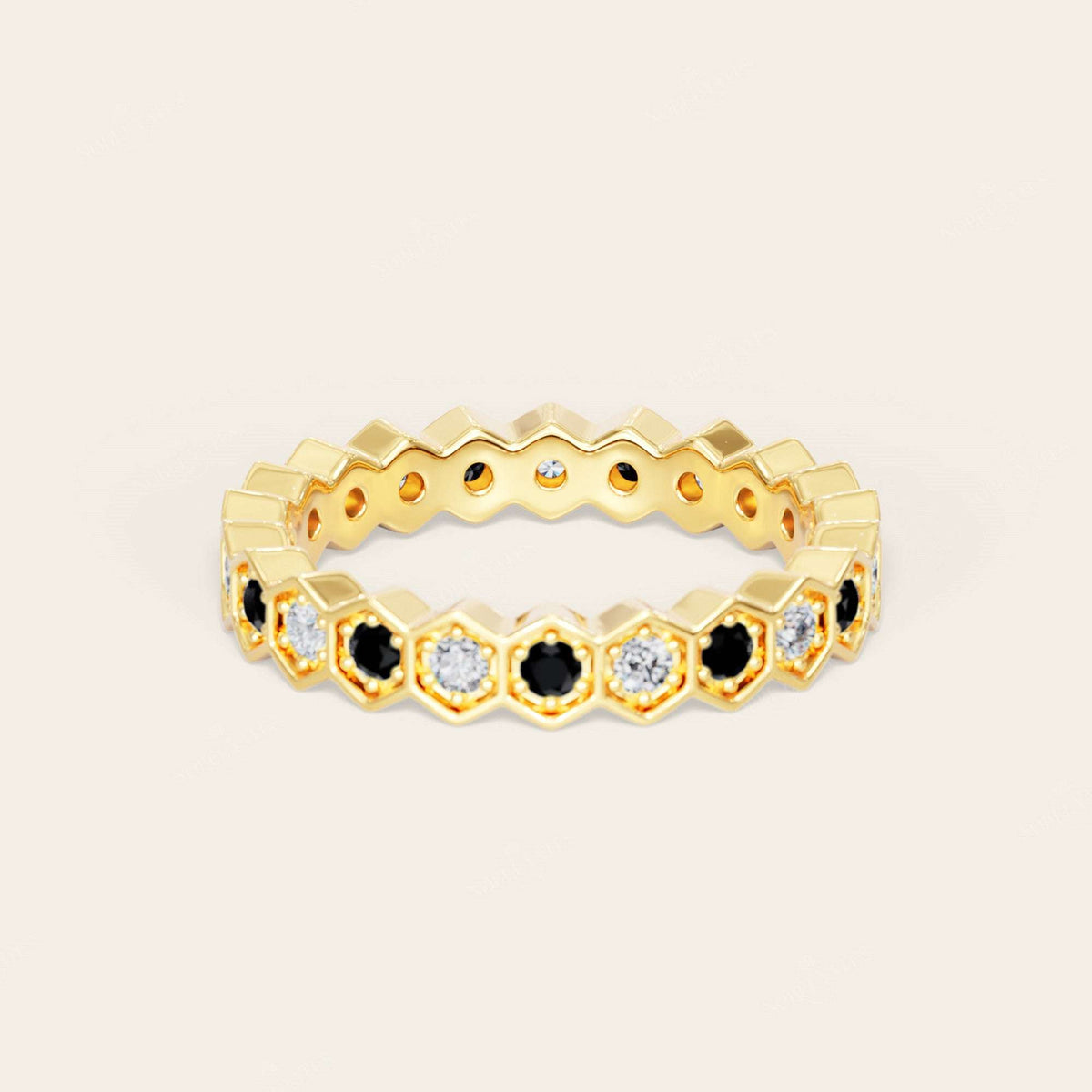 Round Cut Black Onyx & Lab Grown Diamond Full Eternity Band-Nobel Yates
