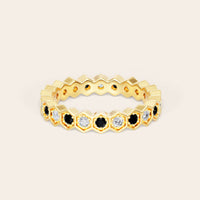 Round Cut Black Onyx & Lab Grown Diamond Full Eternity Band-Nobel Yates