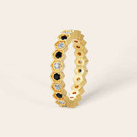 Round Cut Black Onyx & Lab Grown Diamond Full Eternity Band-Nobel Yates