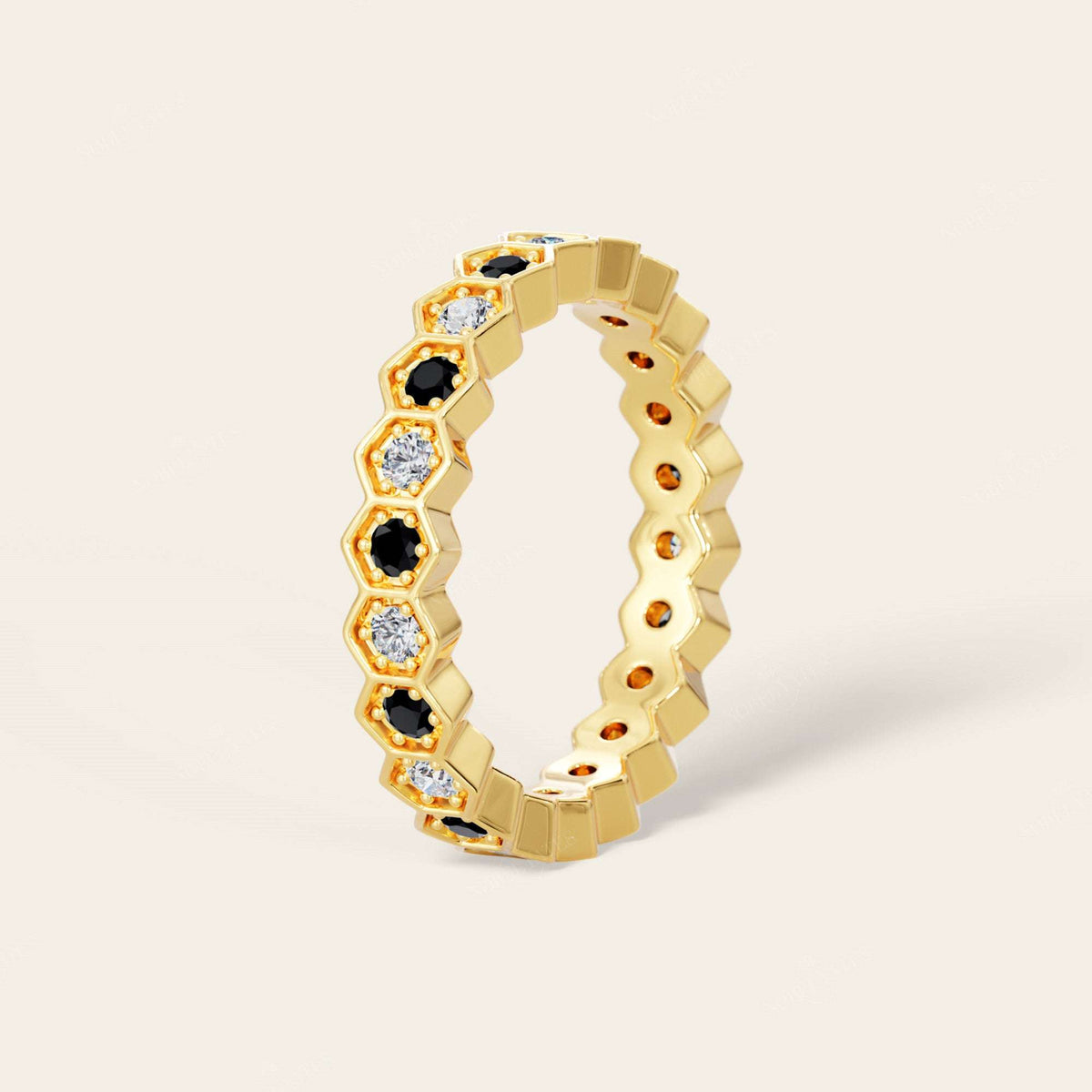 Round Cut Black Onyx & Lab Grown Diamond Full Eternity Band-Nobel Yates