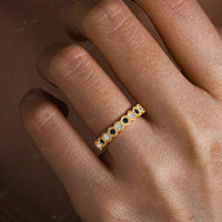 Round Cut Black Onyx & Lab Grown Diamond Full Eternity Band