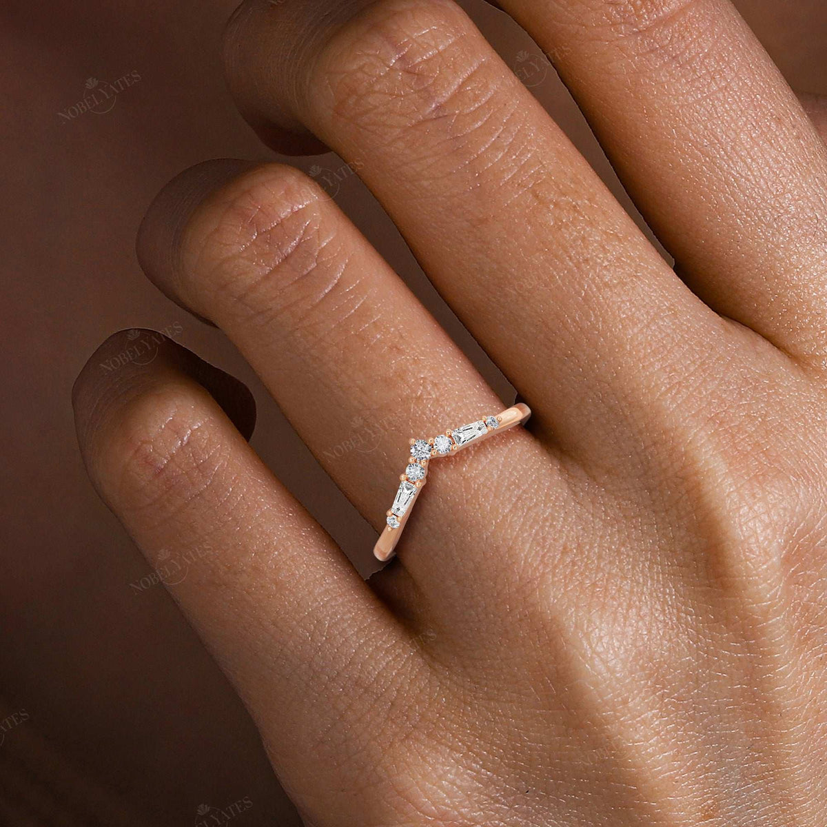 Round & Tapered Baguette Lab Grown Diamond Curved Wedding Band-Nobel Yates