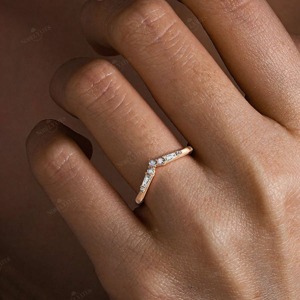 Round & Tapered Baguette Lab Grown Diamond Curved Wedding Band