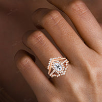 Round Lab Diamond Halo Engagement Ring Sets 3pcs
